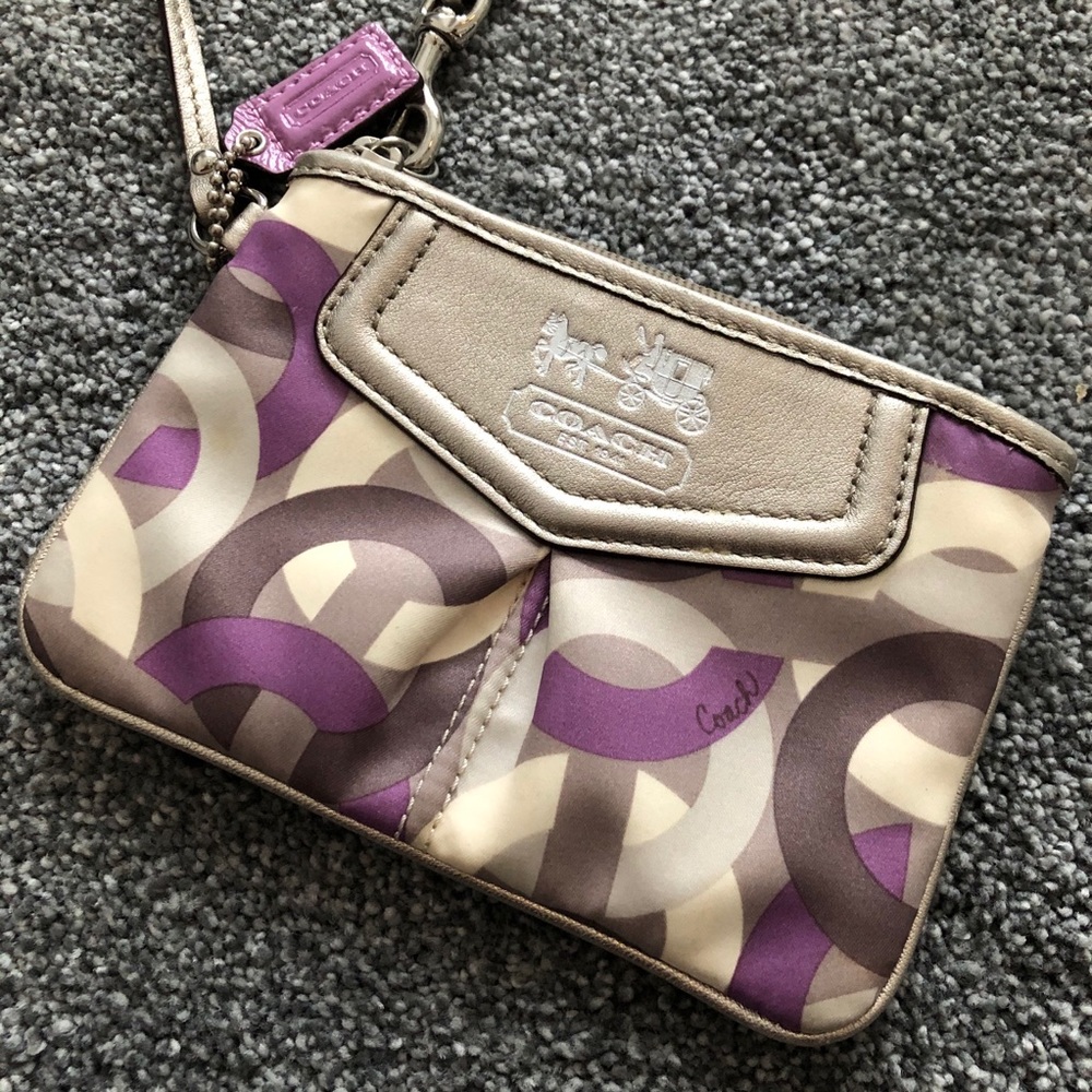 Coach Purple & Silver Wristlet Purse